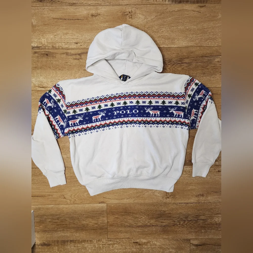 RARE Polo Ralph Lauren Christmas Reindeer Embroidered Hoodie Womens S/M Youth XL - Picture 2 of 7